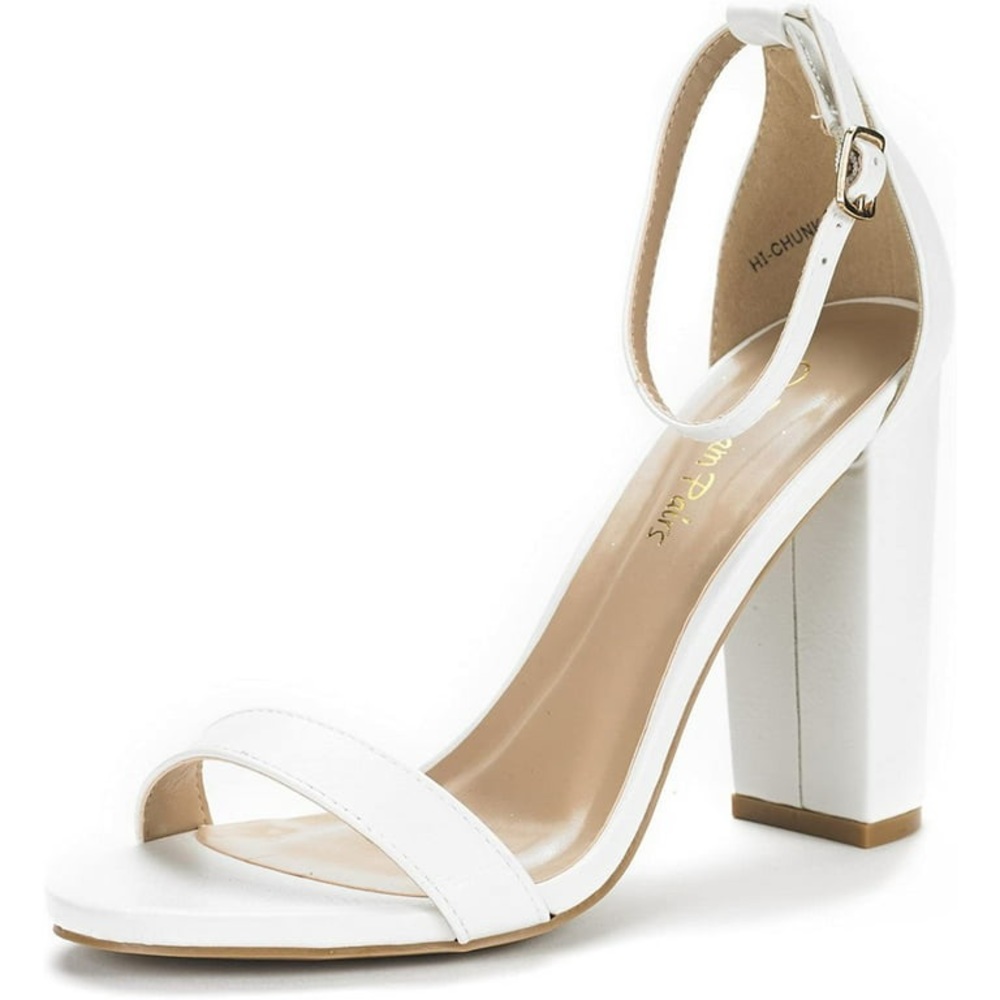 🆕 Dream Pairs White Leather Ankle Strap High Block Heel Sandals Womens Size 10